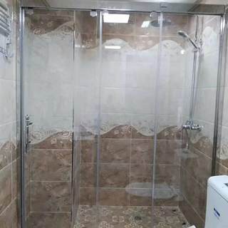定制不锈钢一字形整体淋浴房家用卫生间浴室干湿分离推拉门隔断玻