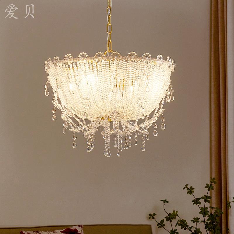 爱贝 花瓣雨滴水晶吊灯全铜灯法式轻奢设计师款厅公主房间卧室灯