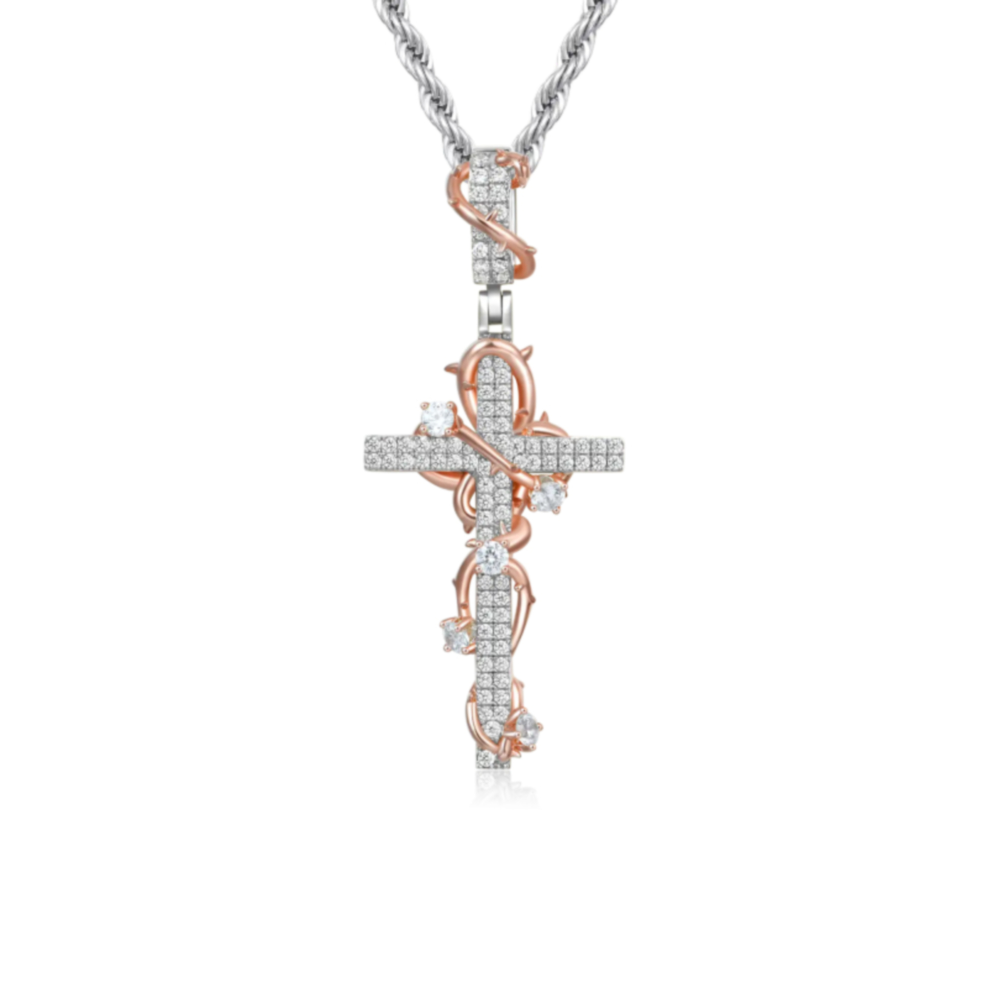 APORRO 40mm荆棘十字架小众轻奢设计感吊坠项链 情侣送礼