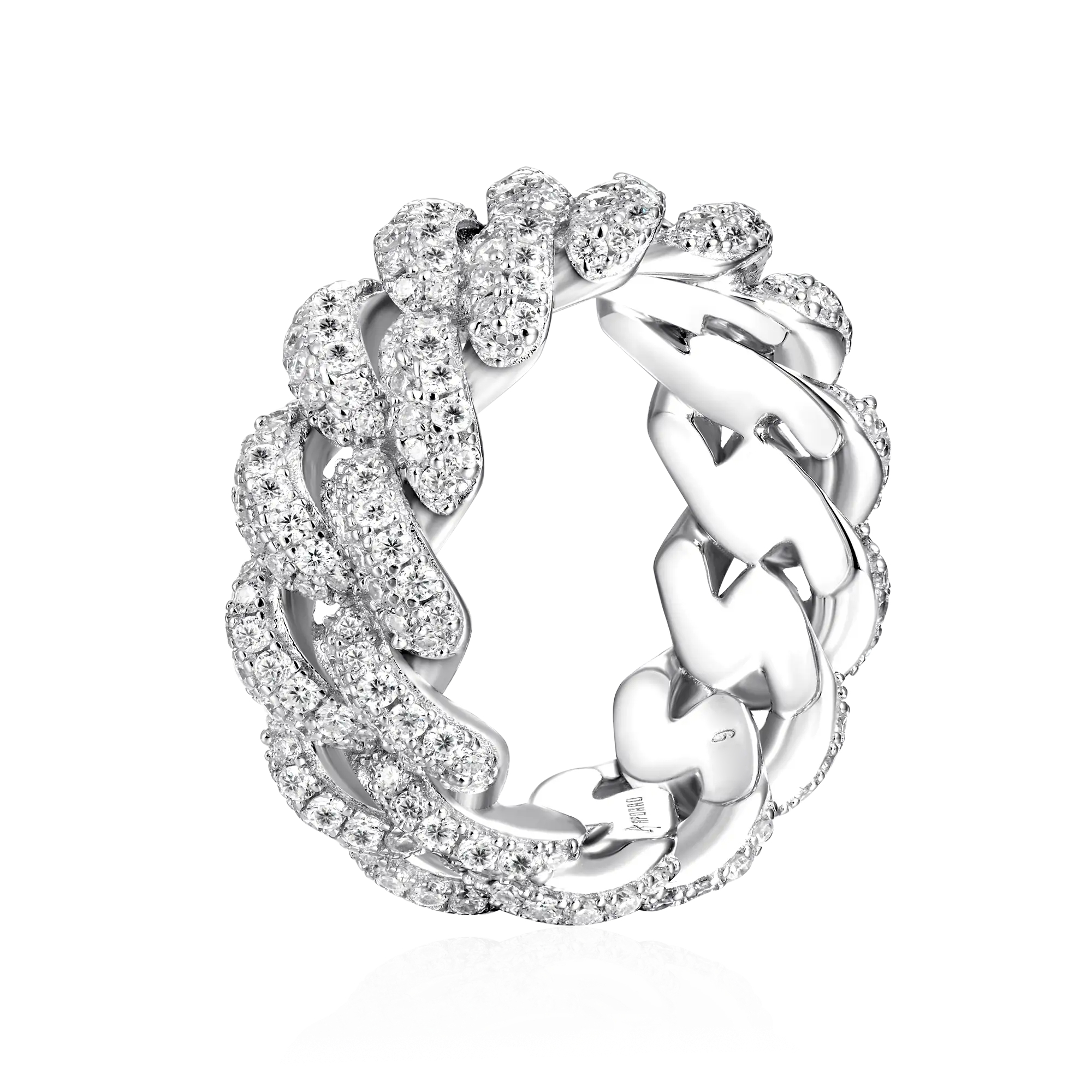 APORRO 9mm双排石古巴满镶钻戒指 简约经典百搭情侣送礼时尚小众