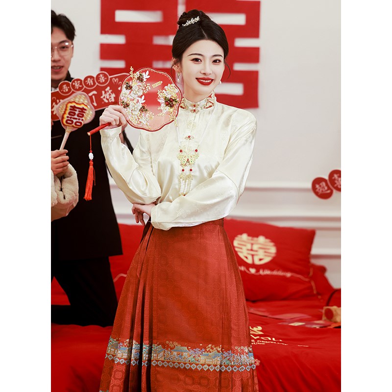 速发马面裙敬酒服新娘旗袍套装中式订婚回门小个子汉服礼服裙秋冬