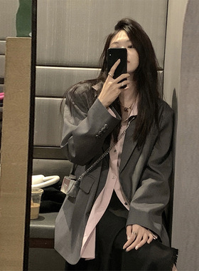 速发灰色2套春秋薄款20外5风款韩系慵懒新爆款ch早春外搭西服