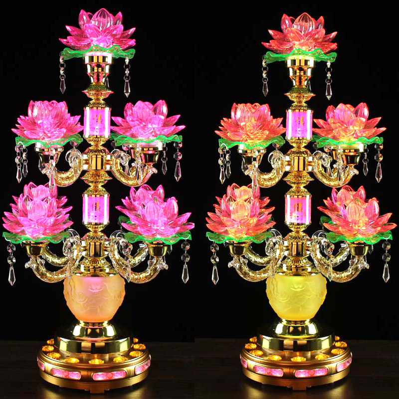 速发九品七彩仿水供旋转莲花灯佛晶灯佛前佛长祖明灯家用灯