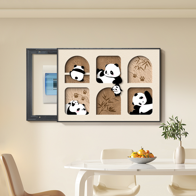 速发奶油风电表箱装饰画熊简约餐厅开关盒配画挂电箱遮挡画现猫