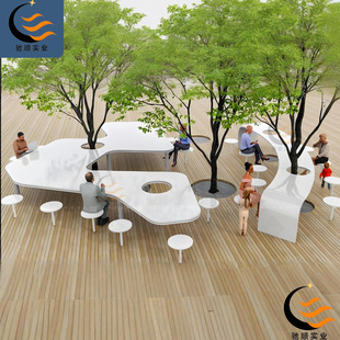 户外玻璃钢围树座椅UHPC材质坐凳大型树池商业美陈树桌休闲椅组合