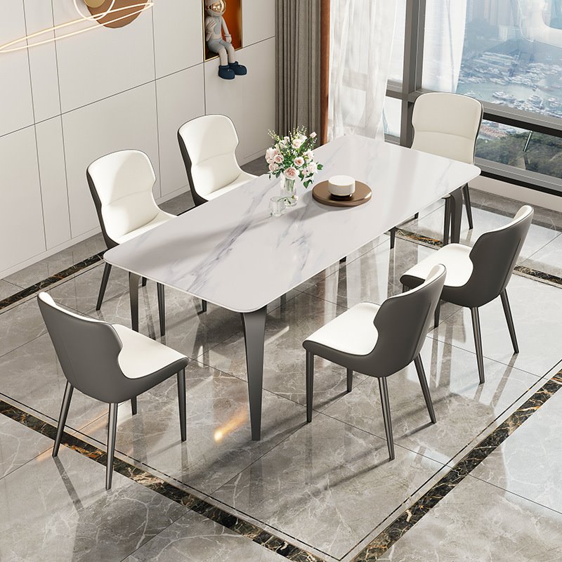 意式极简岩板餐桌轻奢北欧现代简约饭桌小户型网红高端餐桌椅组合