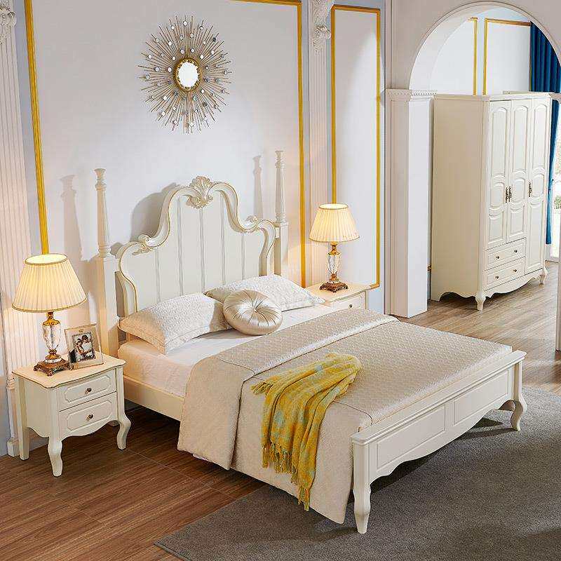 轻奢欧式全实木女孩公主床1.8米女生卧室白色2.0单人儿童床