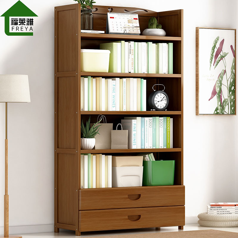 儿童书架置物架落地简约现代客厅家用简易实木小型收纳储物书柜子