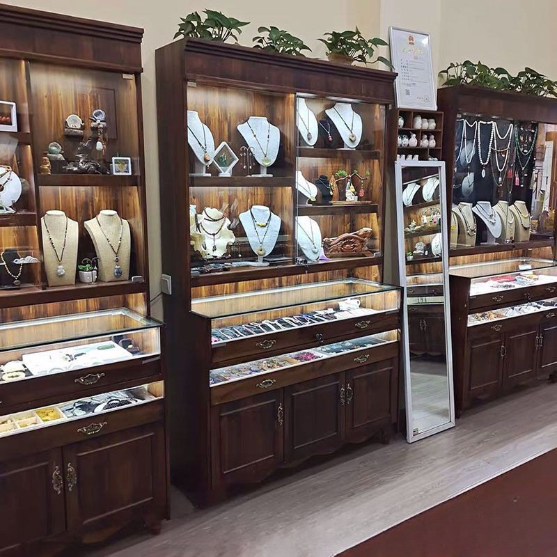 2026复古实木珠宝展示柜古玩玉器透明陈列柜首饰蜜蜡饰品玻璃展柜