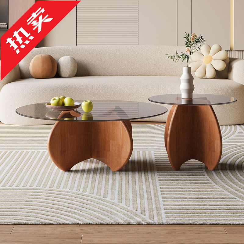 钢化玻璃茶几组合现代简约家用小户型极简轻奢网红大小茶桌圆茶几