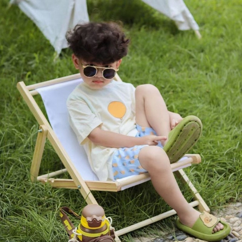 户外沙滩椅实木躺椅小号折叠椅子儿童躺椅摄影道具阳台宝宝休闲椅