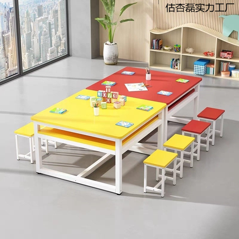 画室桌子绘画桌幼儿园美术培训课桌椅补习班彩色桌子画室辅导班桌