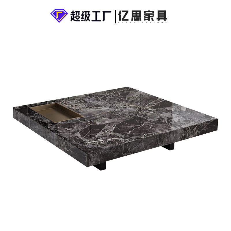 悬浮式岩板茶几意式极简大户型别墅家用方形威尼斯奢石茶台组合