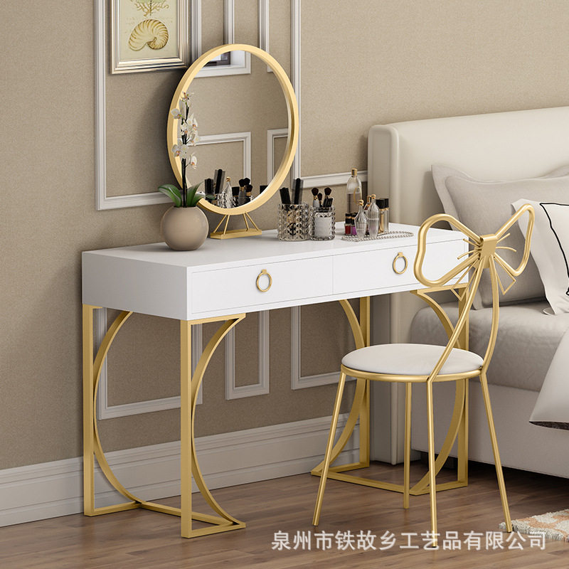 北欧家用小户型实木梳妆台 创意白色烤漆铁艺女生化妆台化妆桌子