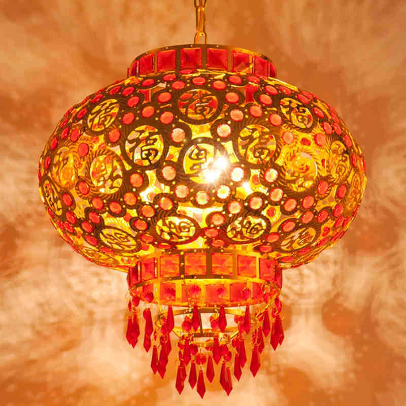 过年水晶红灯笼挂饰新款大门口阳台电动旋转灯笼结婚乔迁户外吊灯