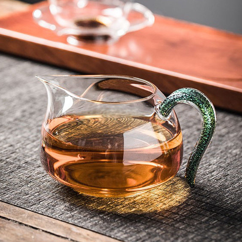台湾淡然玻璃公道杯带茶漏套装侧把分茶器大容量日式茶具