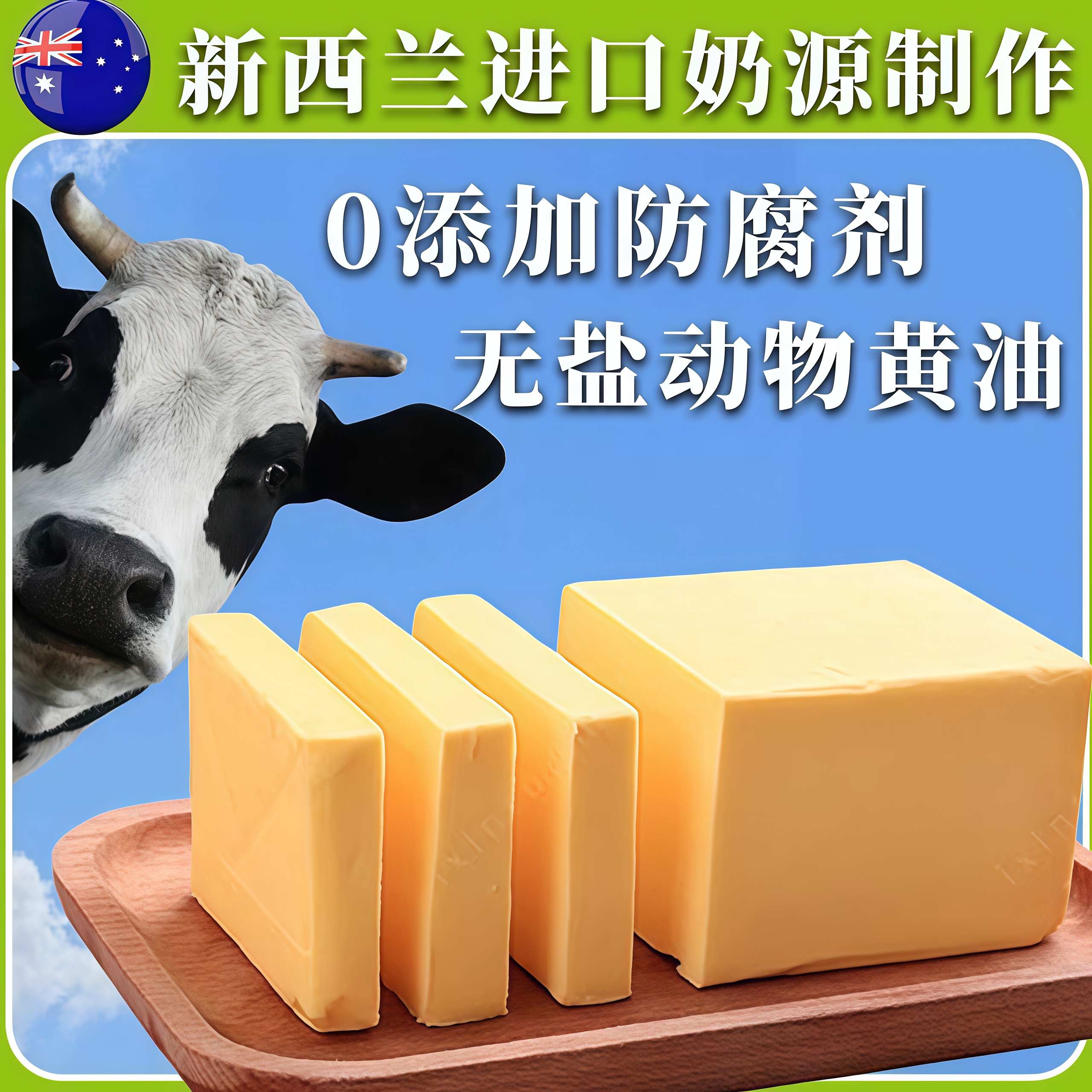 新西兰进口奶源无盐动物黄油500g家用蛋糕面包饼干煎牛排专用烘焙