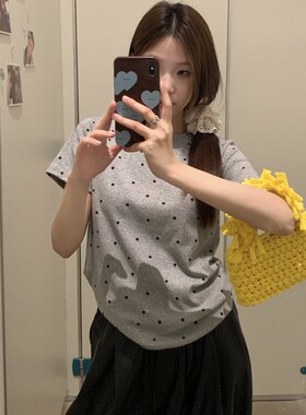 速发大码装灰色波点遮肩t恤正024新款夏季微2肉上衣