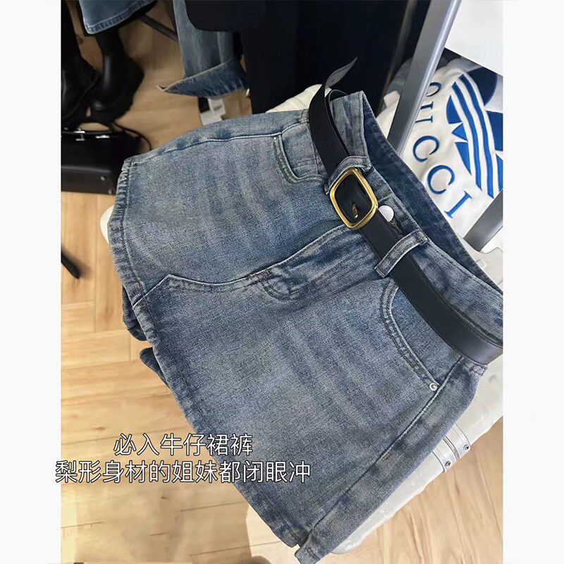 速发复古蓝色牛仔半身裙春秋热辣性感包臀裙小子个子高字a腰短裙