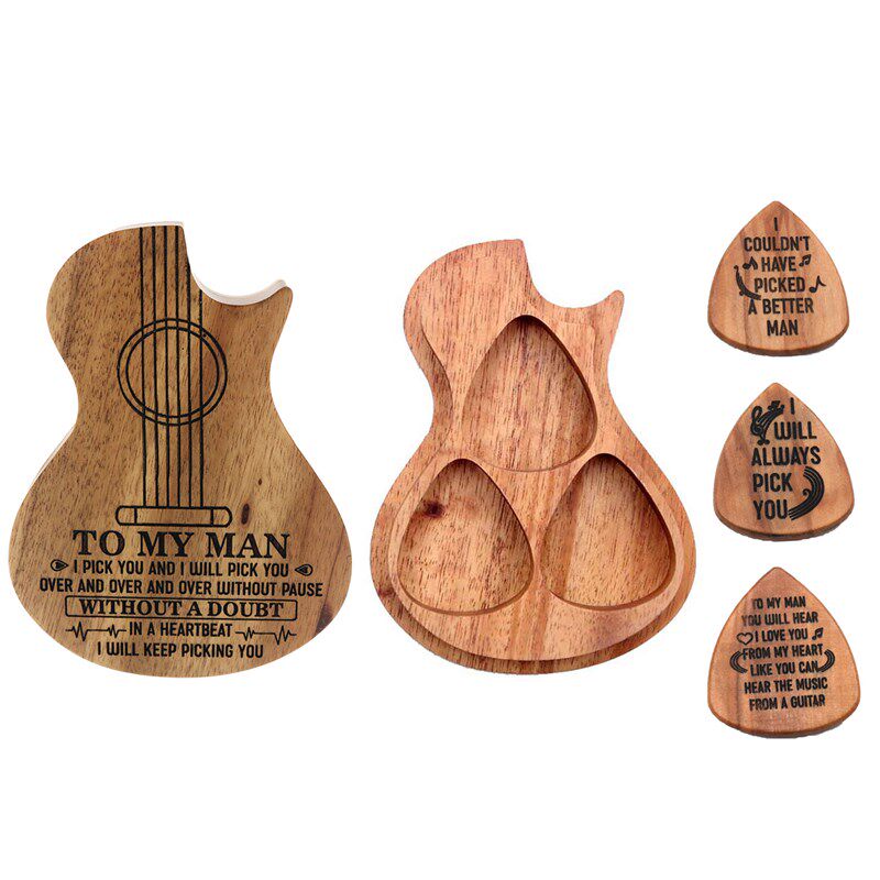 速发5片纳吉他拨件盒 实木拨片盒 +个拨片 收套盒 拨片珍藏盒子