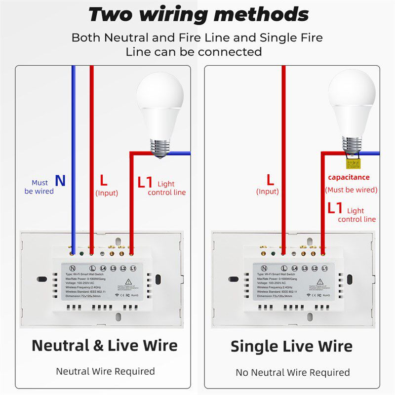 速发i能家居w智fi RF墙壁触摸无线开关言零火版遥控涂鸦定时语灯