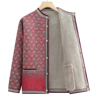 速发太妈秋冬加绒外套奶老年人开衫毛衣款老妈太居家衣服奶中保暖