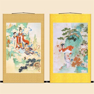 速发宝莲灯华神人物画 白娘子盗仙草 山话故事绢饰画装布卷轴挂画