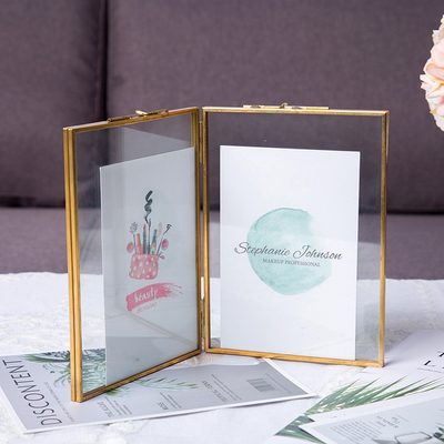 速发复古风黄铜璃页玻标相框 植物折本夹桌面装饰摆件婚礼67寸