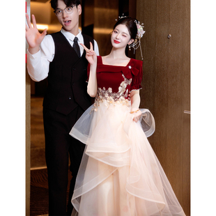 冬季 订婚新服裙大码 高婚感法式 速发红色敬酒服结级礼娘回门便装