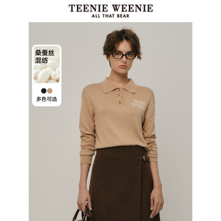 桑蚕丝 Weenie小熊女装 Teenie 柔软毛衣女 冬装 miu系Polo针织衫