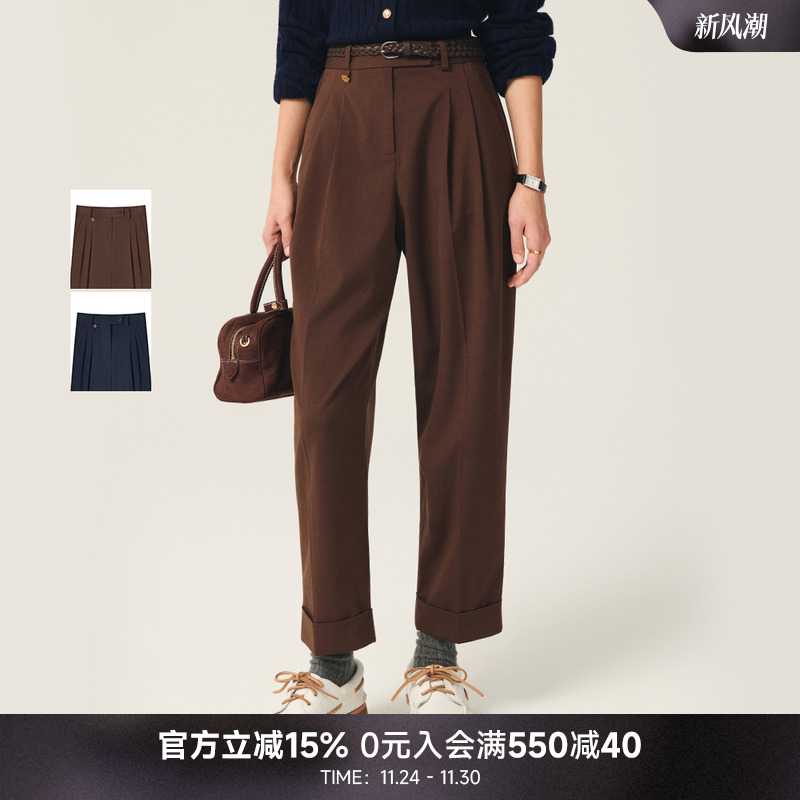 TeenieWeenie小熊女装休闲裤2025秋季新款简约气质时髦个性直筒裤