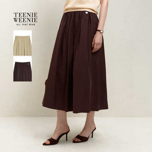 TeenieWeenie小熊女装半身裙26夏新款时尚优雅舒适A字压褶大摆裙