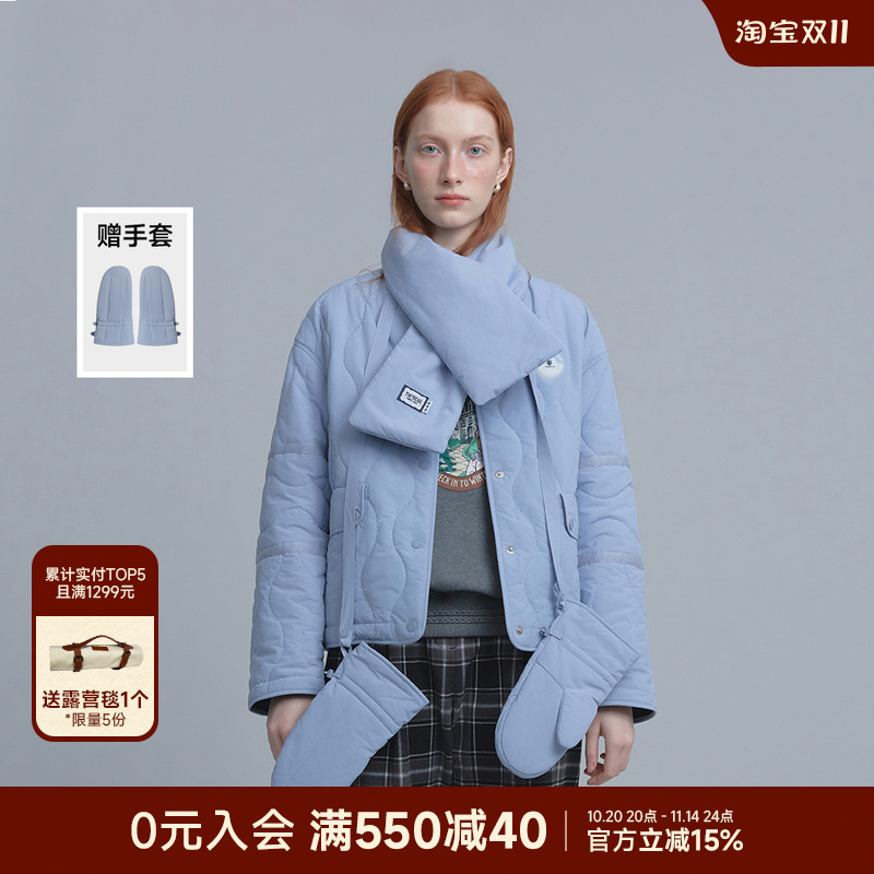 TeenieWeenie小熊女装棉服25年冬新款时髦舒适时尚菱形格圆领外套