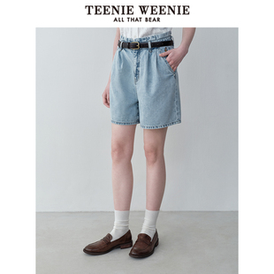 子 TeenieWeenie小熊女装 夏装 高腰简约休闲牛仔短裤 宽松A字牛仔裤