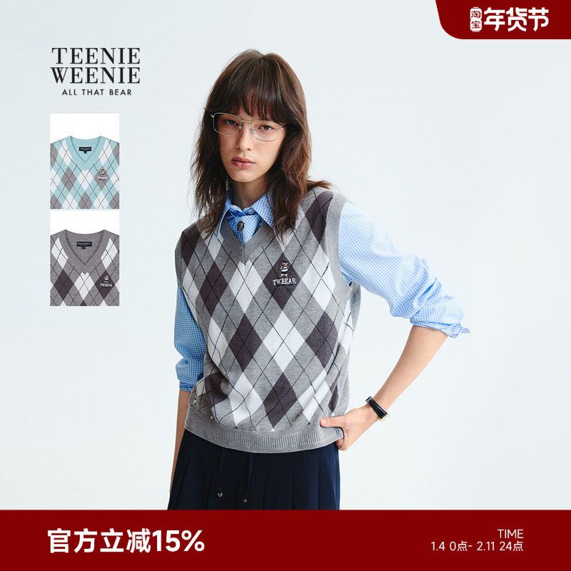 TeenieWeenie小熊女装毛针织衫2025秋季新款学院风菱形格V领背心,女装/女士精品,毛针织衫,淘宝优惠券,粉丝福利购,淘宝优惠卷