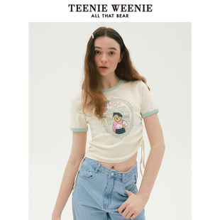 季 短袖 TeenieWeenie小熊秋季 设计感修身 甜美女 T恤短款 上衣辣妹装