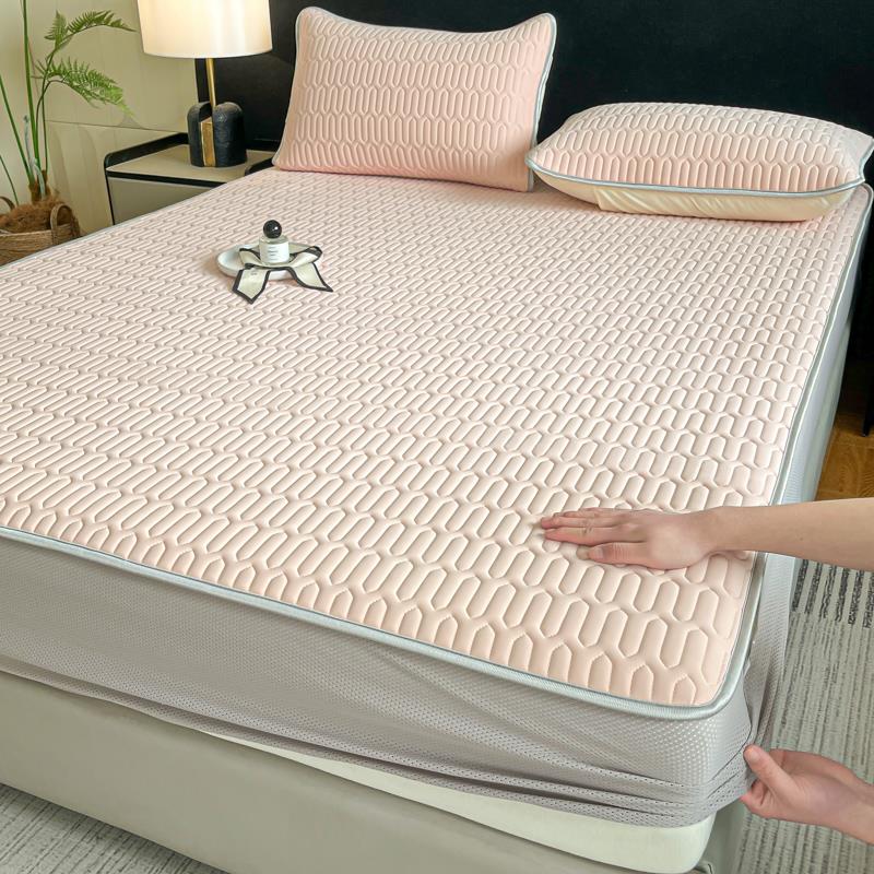 夏季冰丝乳胶凉席三件套床笠款折叠宿舍学生可水洗床垫保护套席子