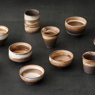 粗陶手作茶杯大号品茗杯子茶器陶瓷闻香主人杯功夫茶具 仿古日式