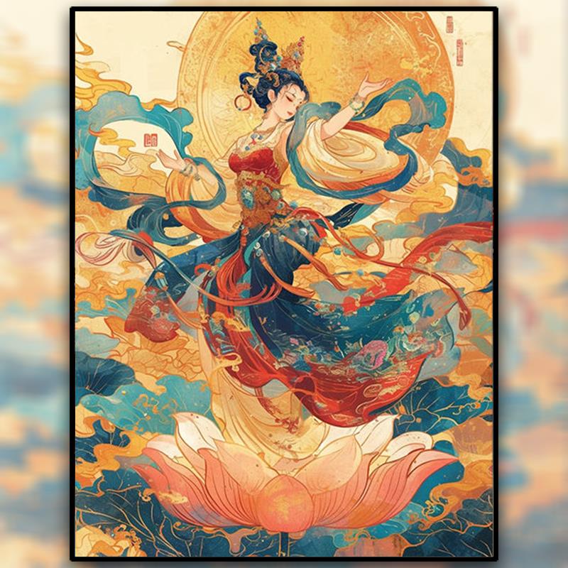 敦煌飞舞十字绣新款线绣客厅古风人物刺绣高端手工钻石画满钻5d