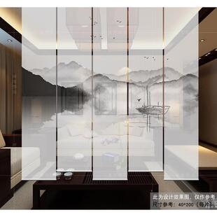 新中式挂帘屏风客厅隔间帘玄关帘软隔断时尚办公室升降窗帘卷帘