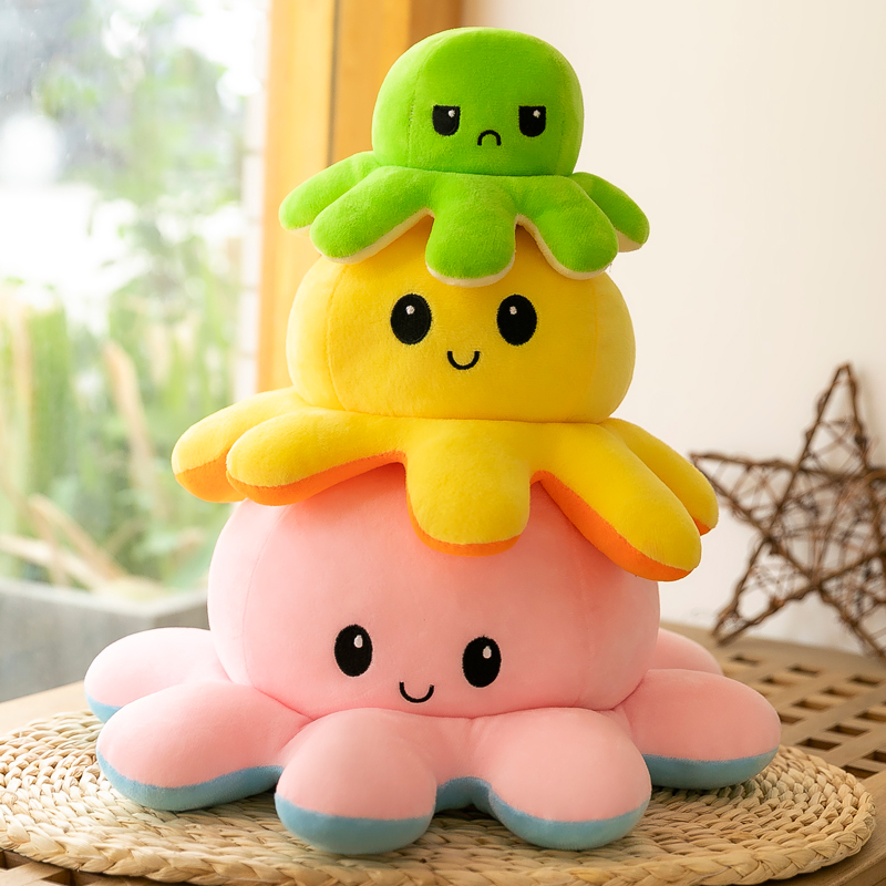 速发翻面章情鱼绪气面翻转心情变脸小章鱼玩偶生双变脸毛绒玩具