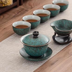 陶瓷大号单个茶杯 松石绿盖碗 三才防烫茶碗功夫茶具茶道零配家用