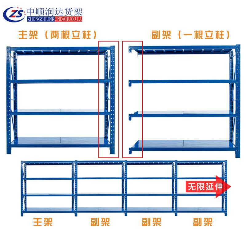 中顺润达仓储货架轻型中型重型货架仓储架置物架组合铁货架子