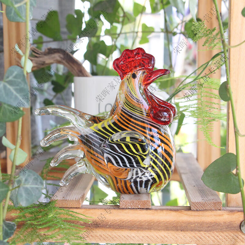梵蒂威仕博山玻璃创意手工琉璃大公鸡小摆件动物生肖北欧家居样板