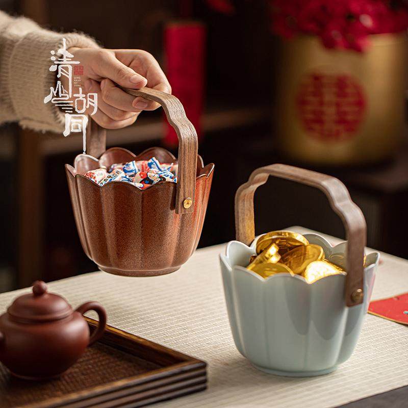 陶瓷复古水果篮大号零食糖果收纳盒手提创意茶点盘高颜值干果篮,餐饮具,果盆/果盘/果篮,淘宝优惠券,粉丝福利购,淘宝优惠卷