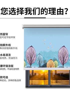 热销26x8办公升降卷帘窗帘全套带杆遮光遮阳家用卫生间遮挡帘手拉