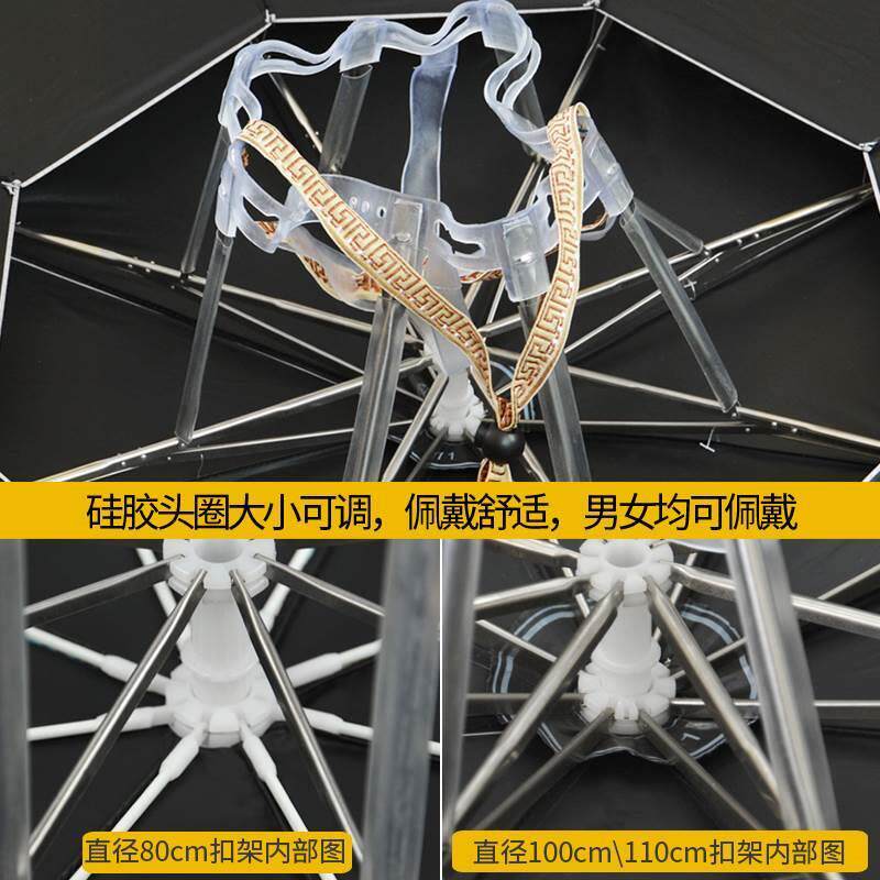 新型钓鱼伞帽头戴式防晒透气遮阳伞斗笠伞双层大号戴头上户外帽伞