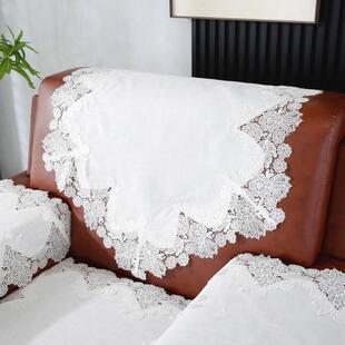 唯米9917白色麻纱蕾丝百搭组合办公会议室沙发巾靠背巾扶手巾罩套