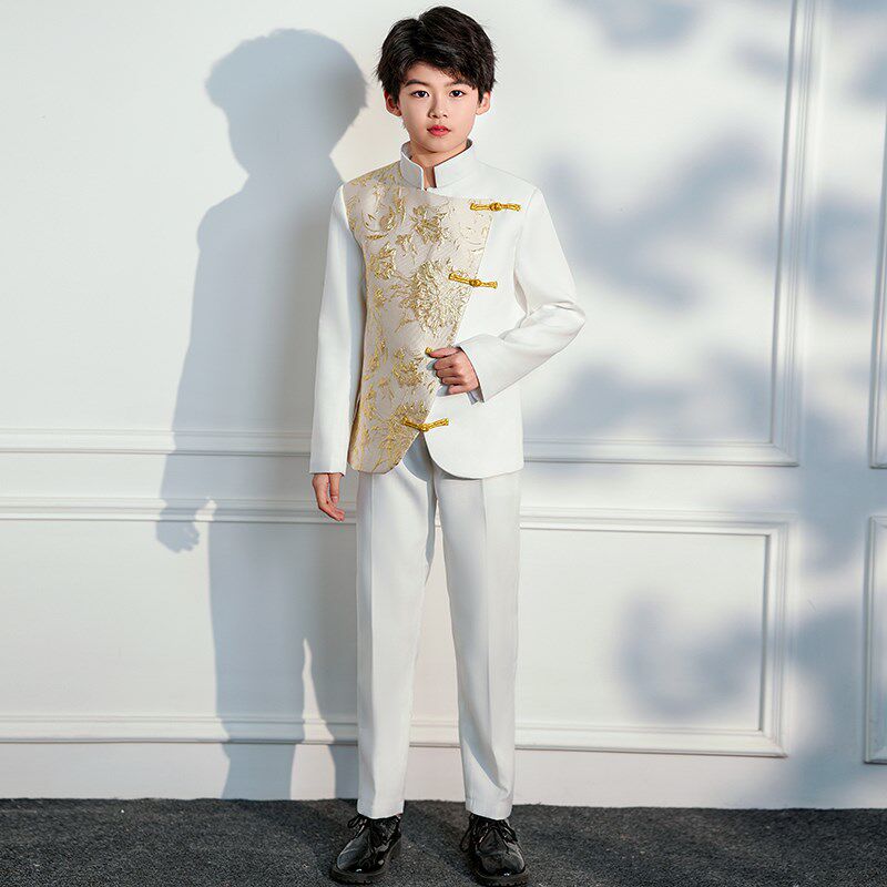 现货秋儿童合唱演出服男童新中式套装朗诵学生比赛表演主持人服