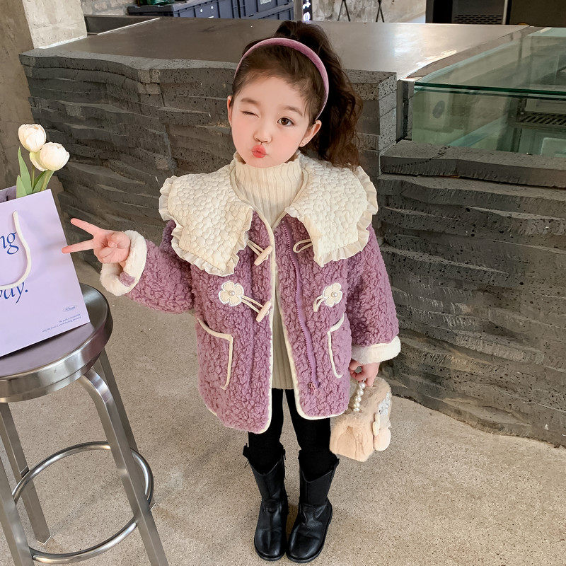 现货女童外套秋冬款羊羔绒2024新款女孩加绒大衣冬季毛毛衣服儿童